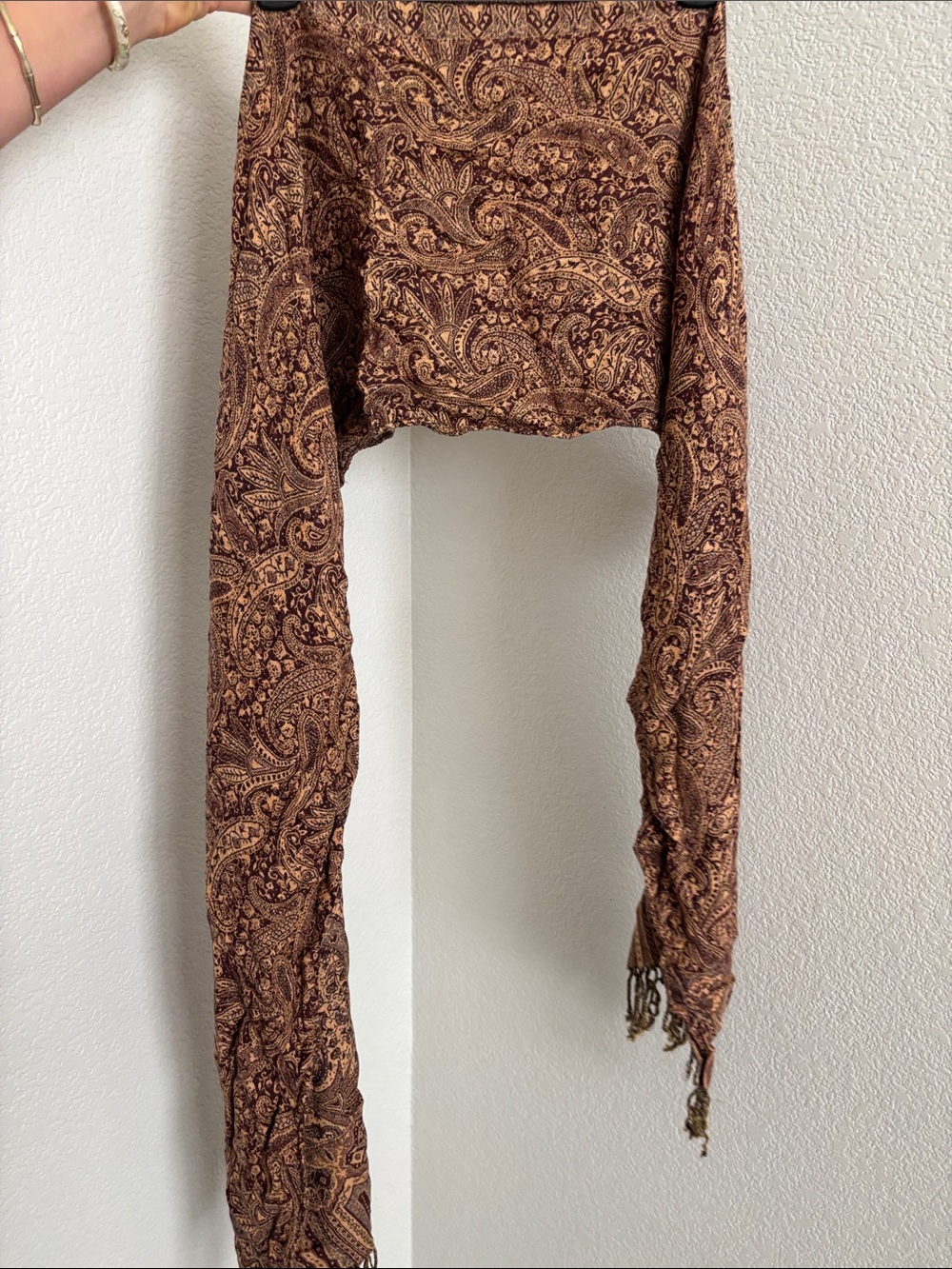 Women’s Brown Paisley Long Sleeve Crop Top